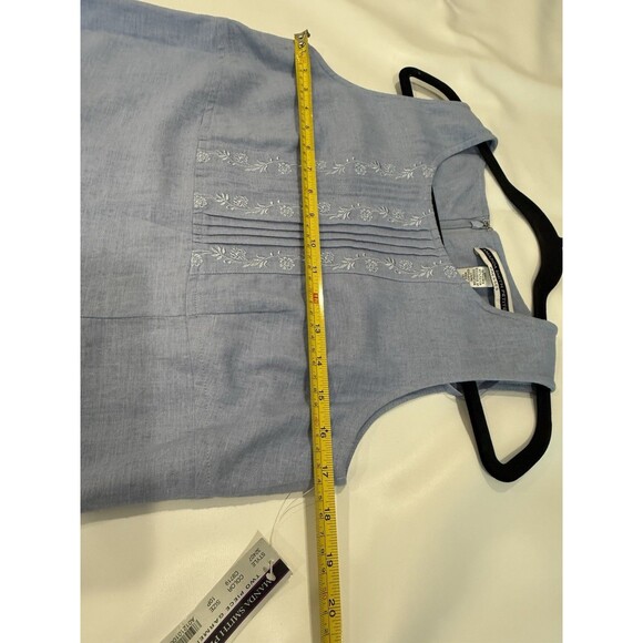 NWT Amanda Smith Petite Dress Sleeveless Linen Blend Size 10 Blue Embroidered a - Picture 7 of 10